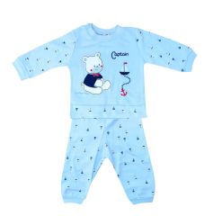 AyBaby AY494 Kaptan Baskılı Parçalı 2Li Bebek Takımı - Mavi
