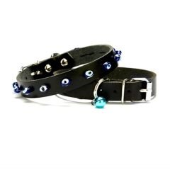 Nazar Boncuklu Kedi Ve Küçük Irk Köpek Tasması 1,0x23 cm Siyah Medium