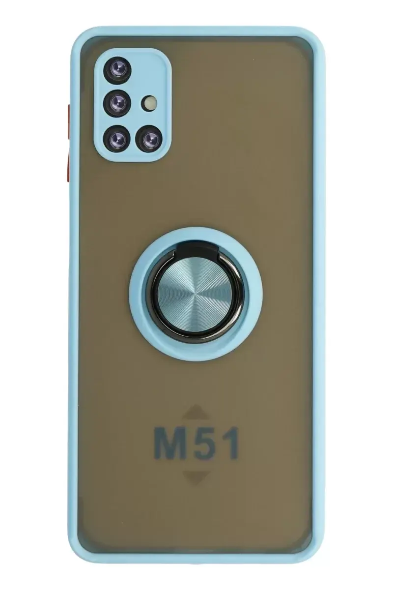 Newface Samsung Galaxy M51 Kılıf Montreal Yüzüklü Silikon Kapak - Buz Mavi