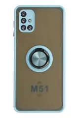 Newface Samsung Galaxy M51 Kılıf Montreal Yüzüklü Silikon Kapak - Buz Mavi