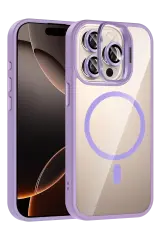 Joko Apple İphone 15 Pro Max Remim Lensli Magsafe Standlı Kapak - Lila