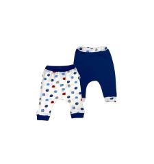 AyBaby AY802 Ayıcık Desenli Manşetli Bebek Tek Alt 2Li (0-3 Ay) - Mavi