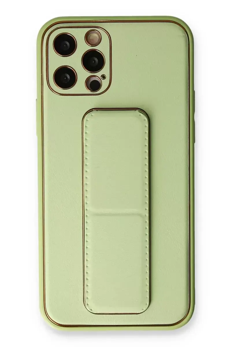 Newface İphone 12 Pro Kılıf Coco Deri Standlı Kapak - Su Yeşili