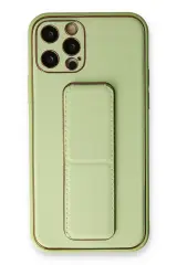 Newface İphone 12 Pro Kılıf Coco Deri Standlı Kapak - Su Yeşili