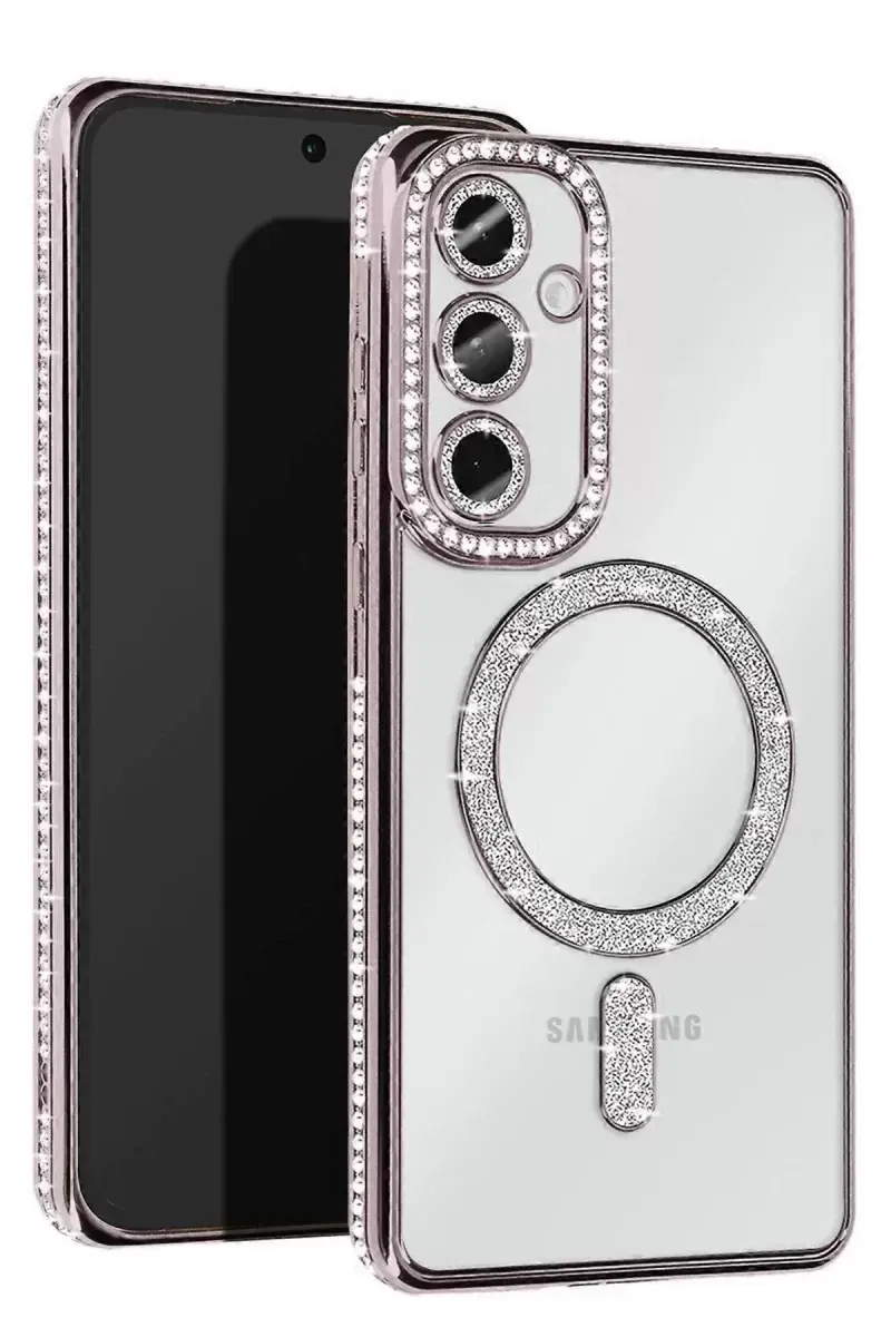Newface Samsung Galaxy S25 Kılıf Joke Simli Magneticsafe Kılıf - Gümüş