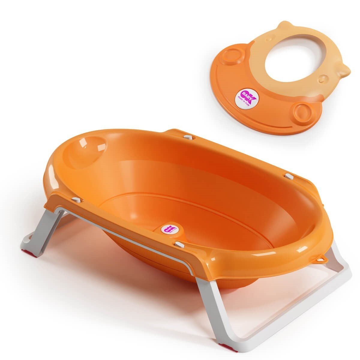 OkBaby Onda Slim Katlanır Bebek Küveti & Hippo Banyo Siperliği / Turuncu