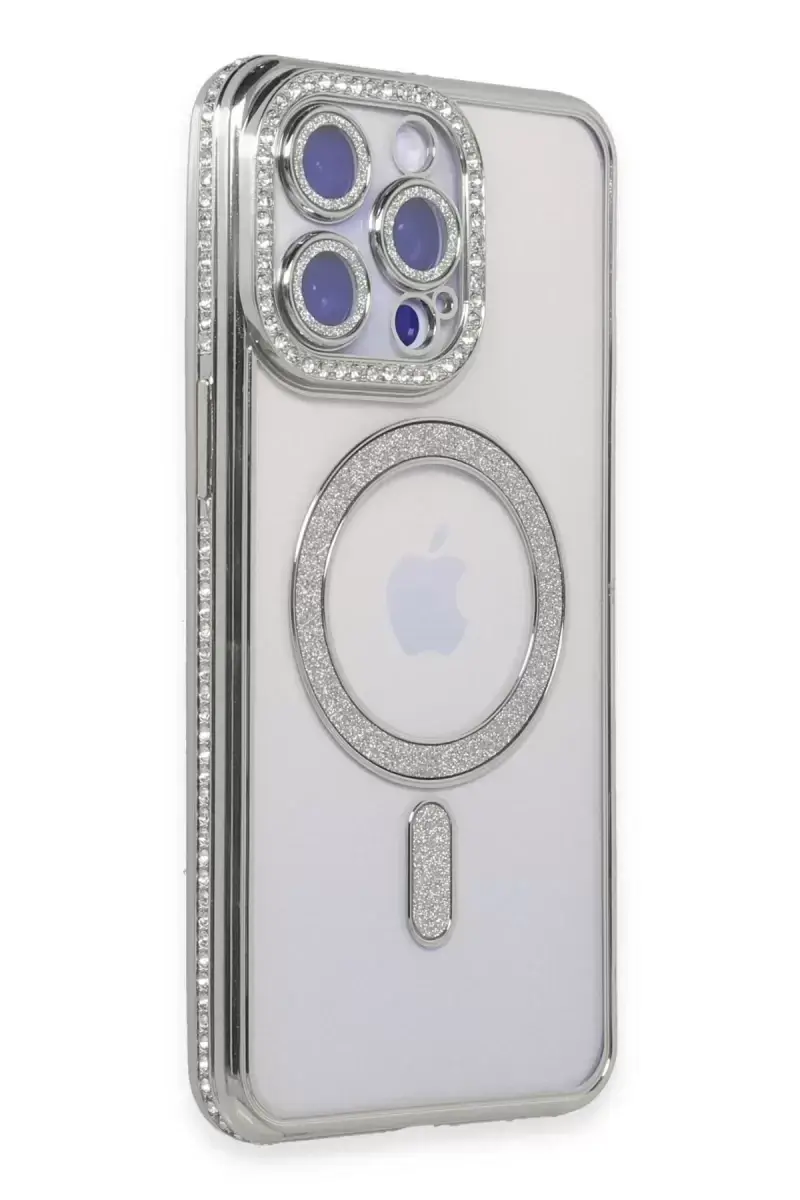 Newface Apple İphone 15 Pro Kılıf Joke Simli Magneticsafe Kılıf - Gümüş