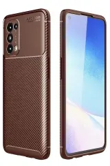 Newface Oppo Reno 5 Kılıf Auto Focus Karbon Kapak - Kahverengi