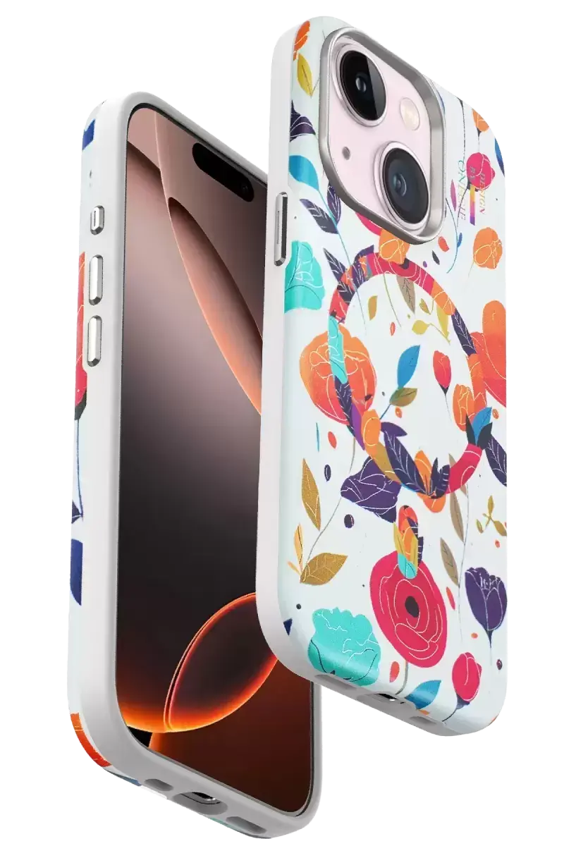 Onegif Apple İphone 15 Flower Series Magsafe Kapak - Beyaz