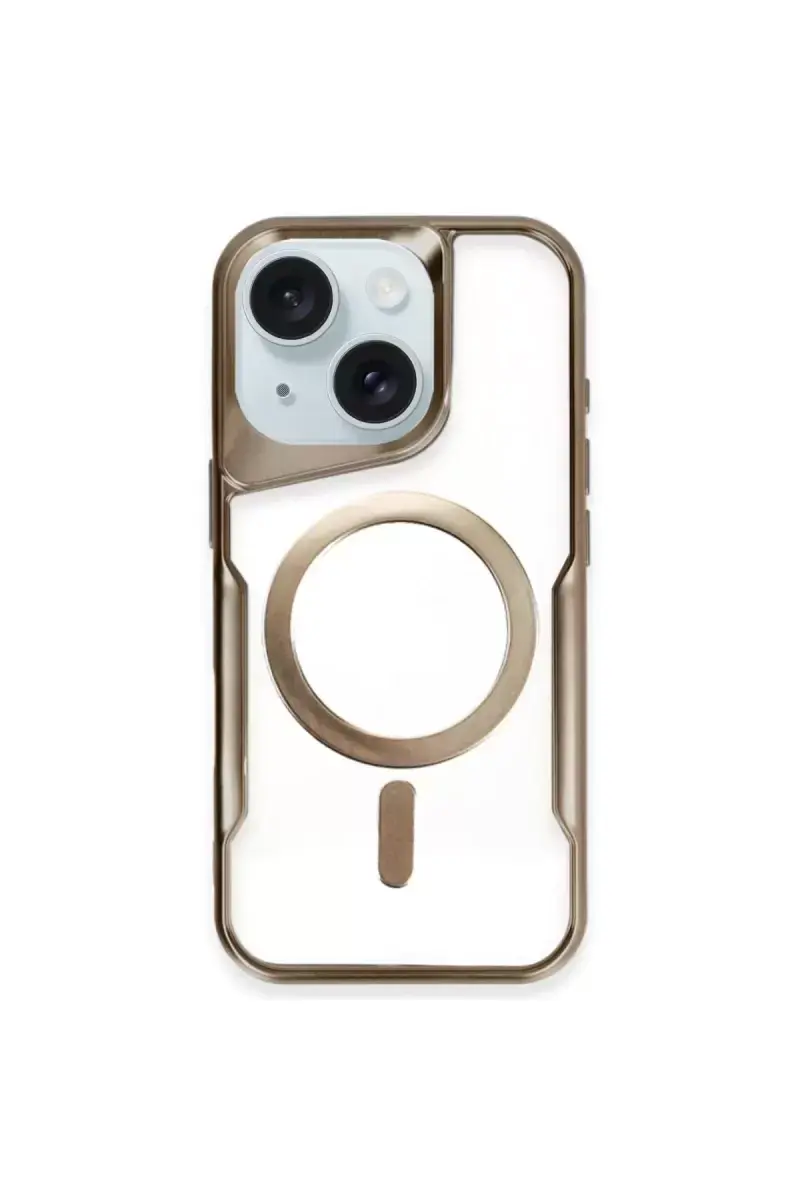 Newface Apple İphone 15 Plus Kılıf Boyi Magsafe Silikon Kapak - Kahverengi