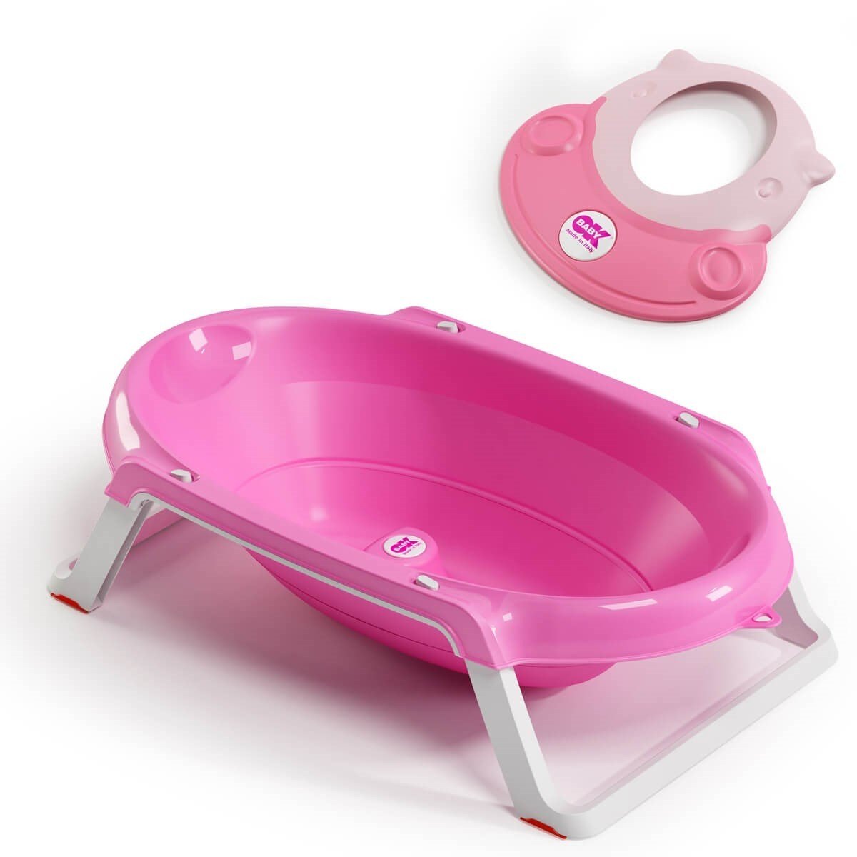 OkBaby Onda Slim Katlanır Bebek Küveti & Hippo Banyo Siperliği / Canlı Pembe