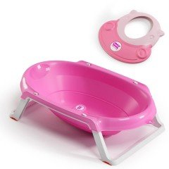 OkBaby Onda Slim Katlanır Bebek Küveti & Hippo Banyo Siperliği / Canlı Pembe