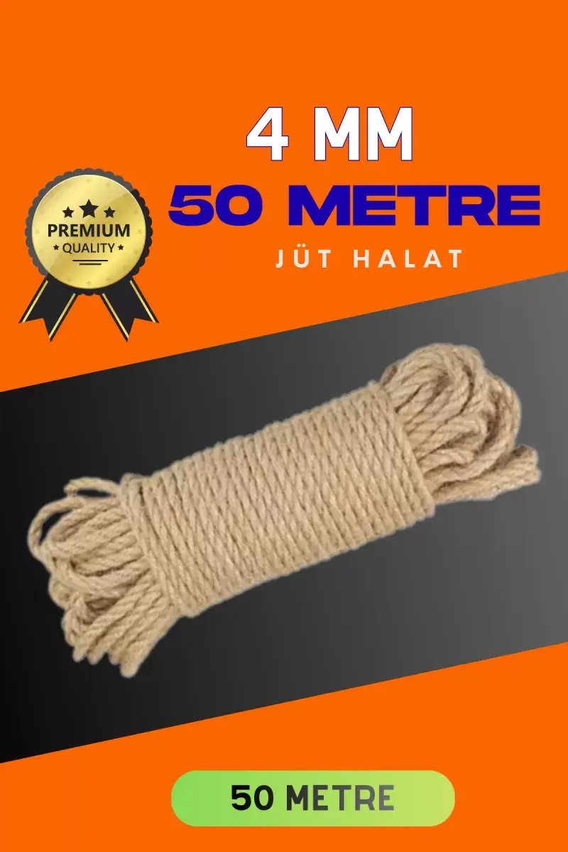 4 Mm 50 Metre Jüt Halat Dekoratif Hasır İp Urgan Süs