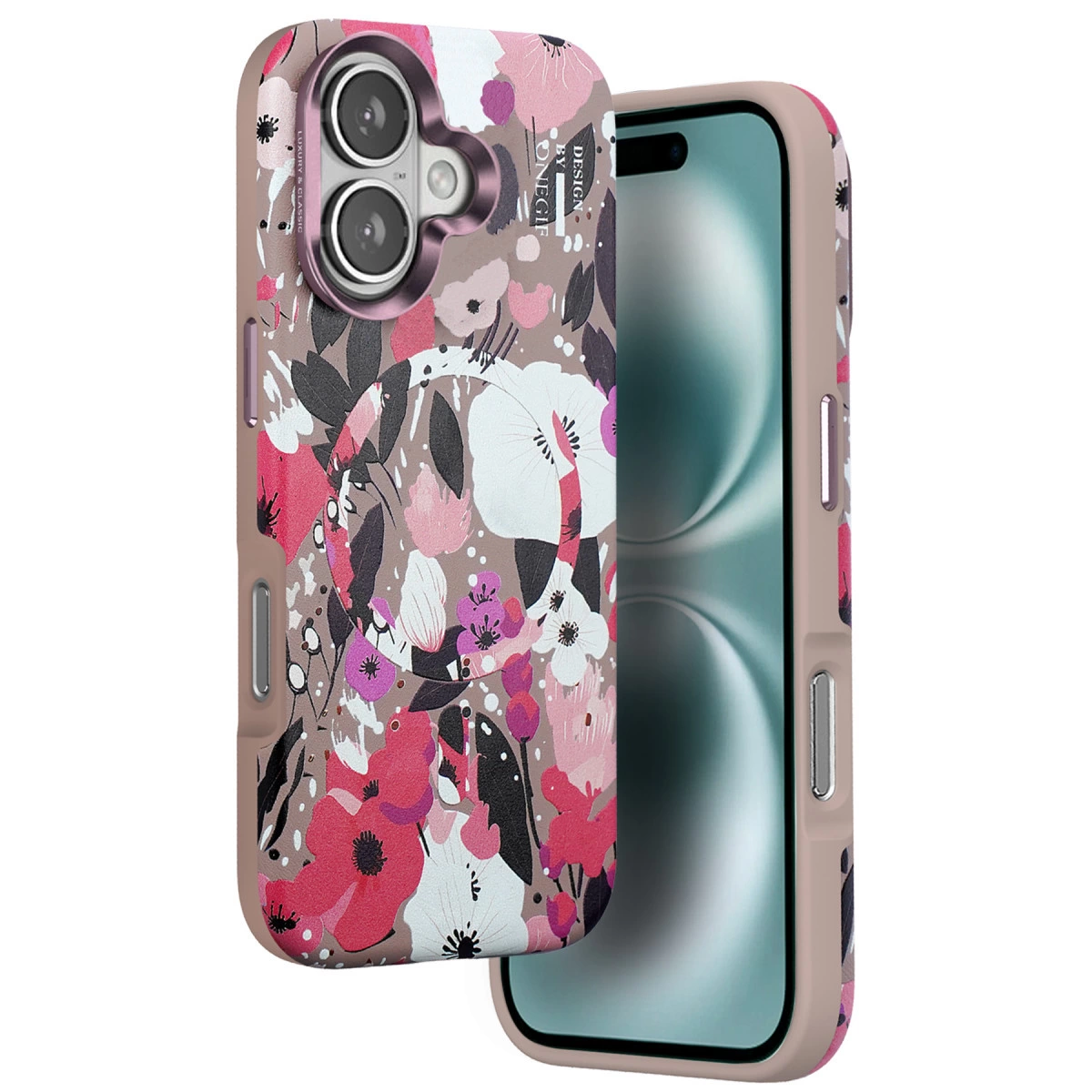 Onegif İphone 16 Flower Series Magsafe Kapak - Pembe