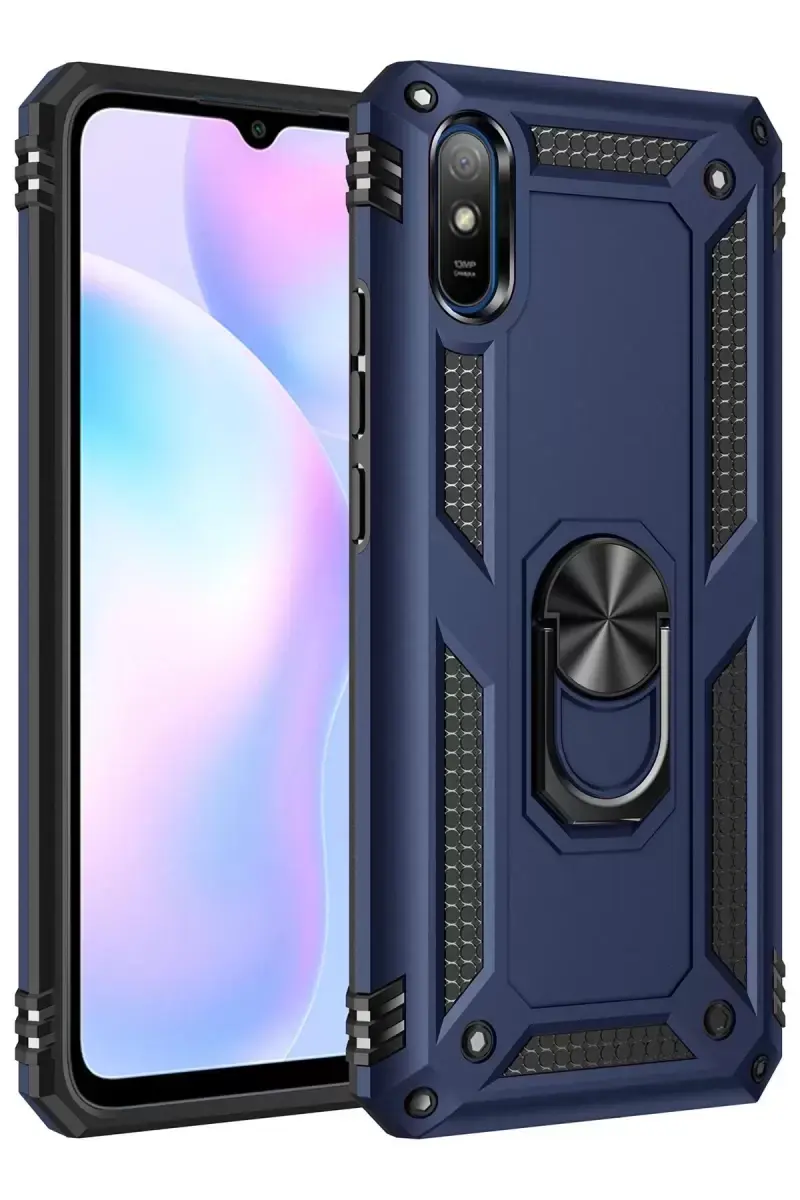 Newface Xiaomi Redmi 9a Kılıf Sofya Yüzüklü Silikon Kapak - Lacivert