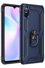 Newface Xiaomi Redmi 9a Kılıf Sofya Yüzüklü Silikon Kapak - Lacivert