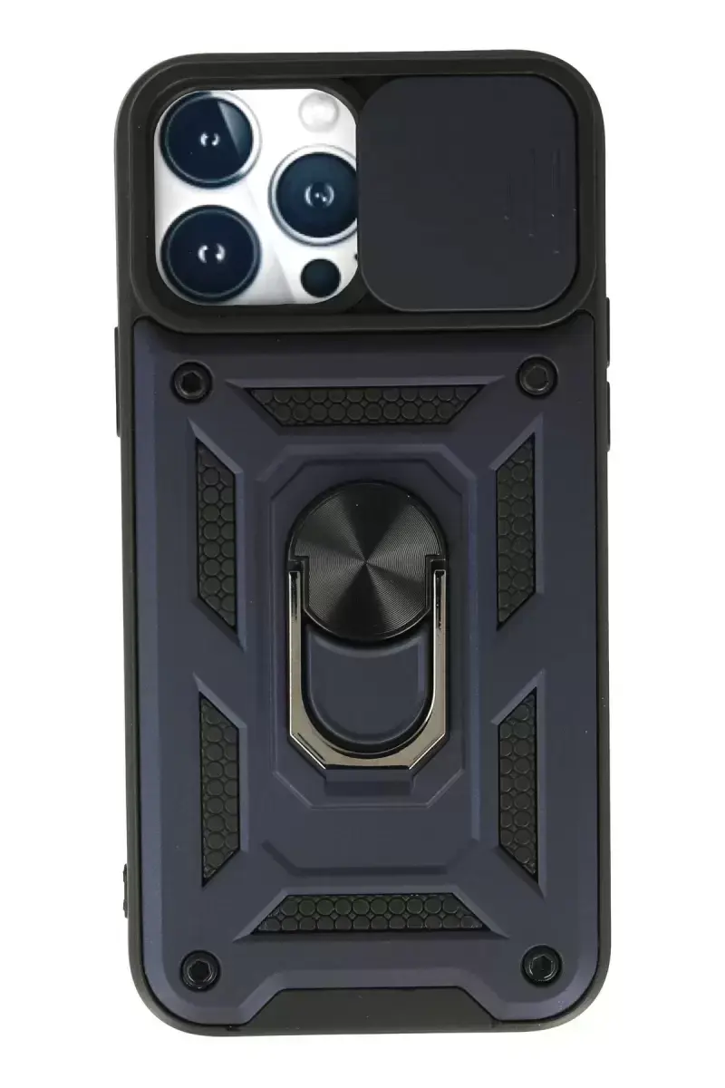 Newface İphone 13 Pro Max Kılıf Pars Lens Yüzüklü Silikon - Lacivert