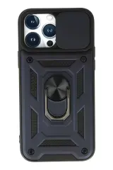 Newface İphone 13 Pro Max Kılıf Pars Lens Yüzüklü Silikon - Lacivert