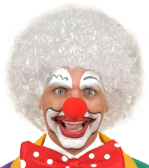 Beyaz Renk Kıvırcık Afro Bonus Peruk Saç Ve Kırmızı Sünger Burun Seti