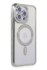 Newface İphone 15 Pro Kılıf Joke Simli Magneticsafe Kılıf - Gümüş