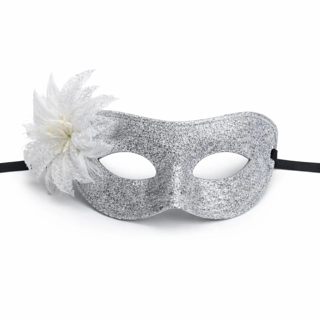Gümüş Simli Tüylü Balo Maskesi – Kadın Parti  Maskeli Balo Maskesi