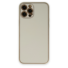 İphone 12 Pro Max Kılıf Coco Deri Silikon Kapak - Beyaz