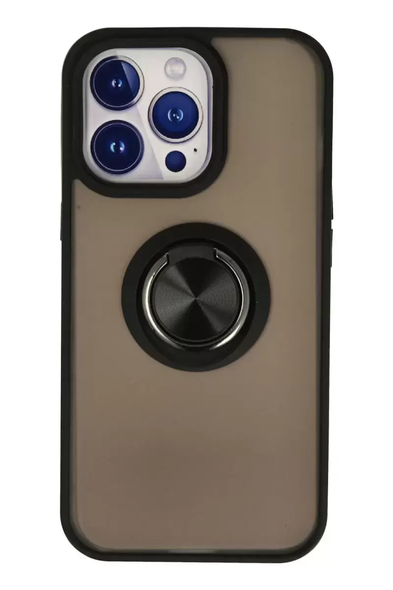 Newface İphone 13 Pro Kılıf Montreal Yüzüklü Silikon Kapak - Siyah