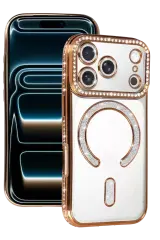 Newface Apple İphone 17 Pro Joke Simli Magneticsafe Kılıf - Turuncu