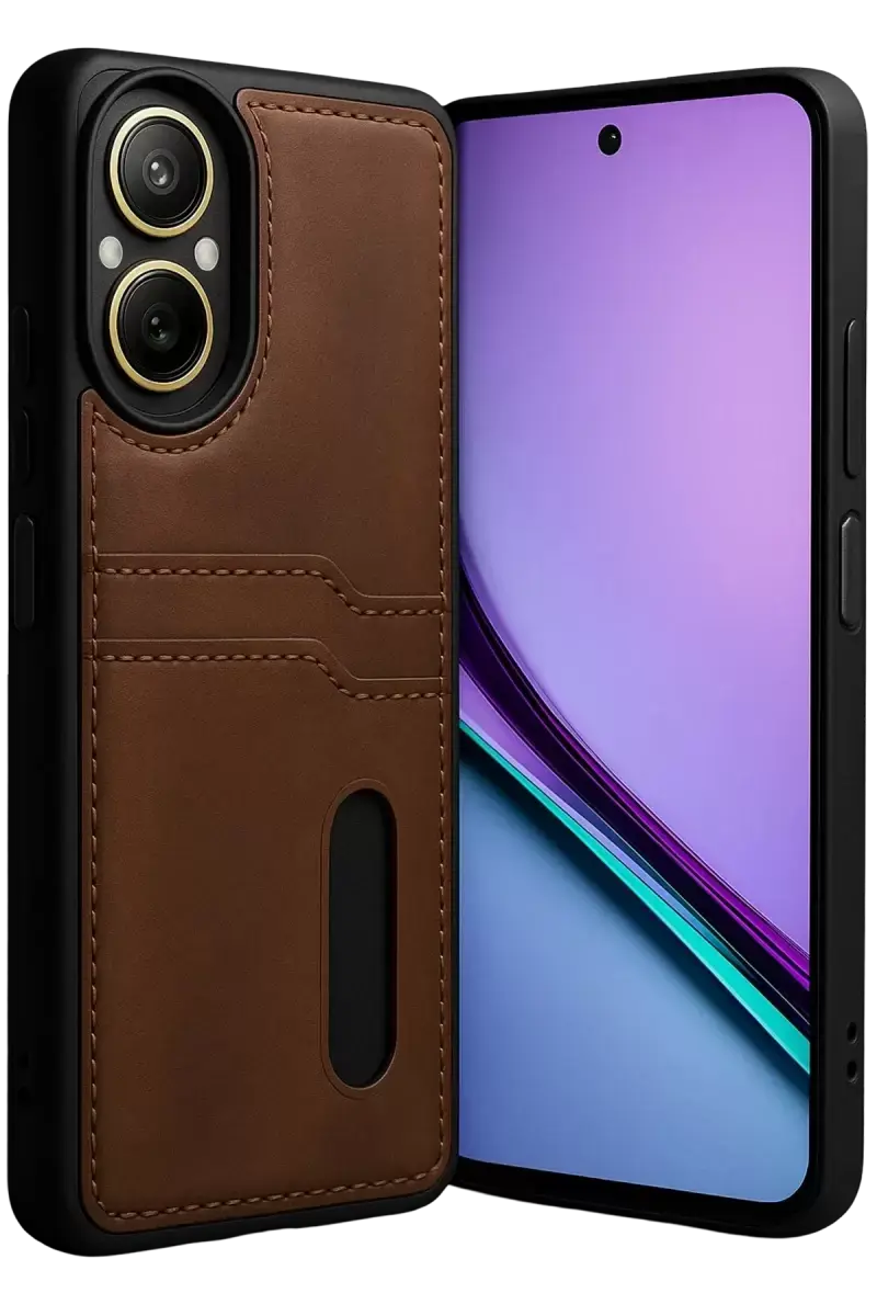 Newface Realme 12 Lite Kılıf Sara Kartvizitli Deri Kılıf - Taba