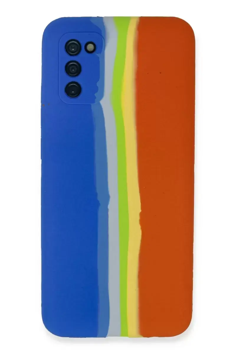 Newface Samsung Galaxy A03s Kılıf Ebruli Lansman Silikon - Mavi-turuncu