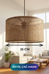 Antik Çağ Hasır Kumaş Başlıklı Sarkıt Avize 35 Cm