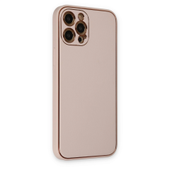 İphone 12 Pro Max Kılıf Coco Deri Silikon Kapak - Pudra