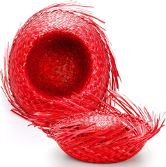 Tropikal Parti Kırmızı Hasır Hawaii Şapkası 13x36 Cm