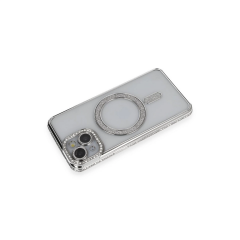 İphone 14 Kılıf Joke Simli Magneticsafe Kılıf - Gümüş
