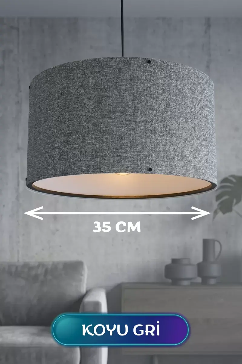 Koyu Gri Kumaş Başlıklı Sarkıt Avize 35 Cm