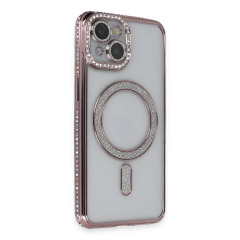 İphone 14 Kılıf Joke Simli Magneticsafe Kılıf - Pembe