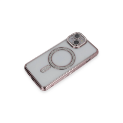 İphone 14 Kılıf Joke Simli Magneticsafe Kılıf - Pembe