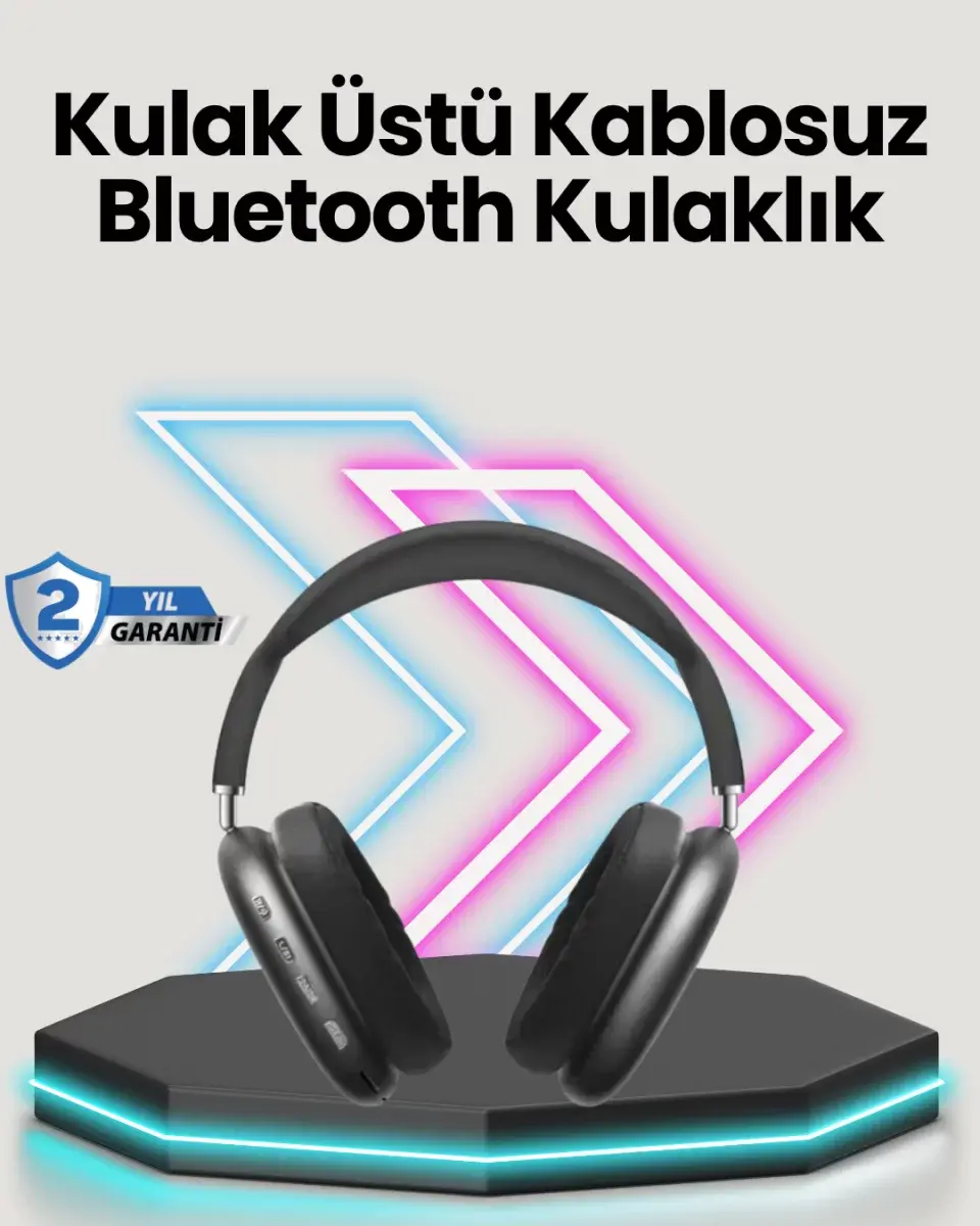Bluetooth V5.0 Kablosuz Kulak Üstü Kulaklık | Katlanabilir, Mikro Usb Girişli