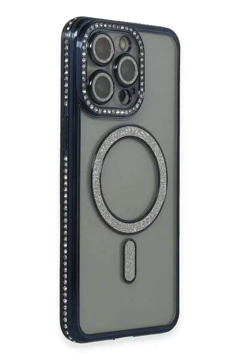 Newface İphone 14 Pro Kılıf Joke Simli Magneticsafe Kılıf - Lacivert