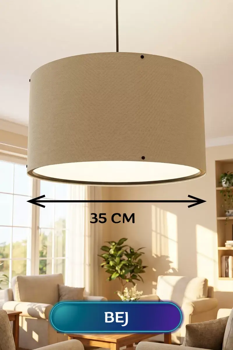 Bej Kumaş Başlıklı Sarkıt Avize 35 Cm