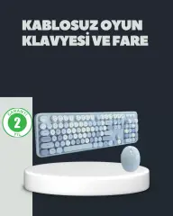 Retro Daktilo Stilli Kablosuz Klavye Mouse Seti – Sessiz Ve Şık