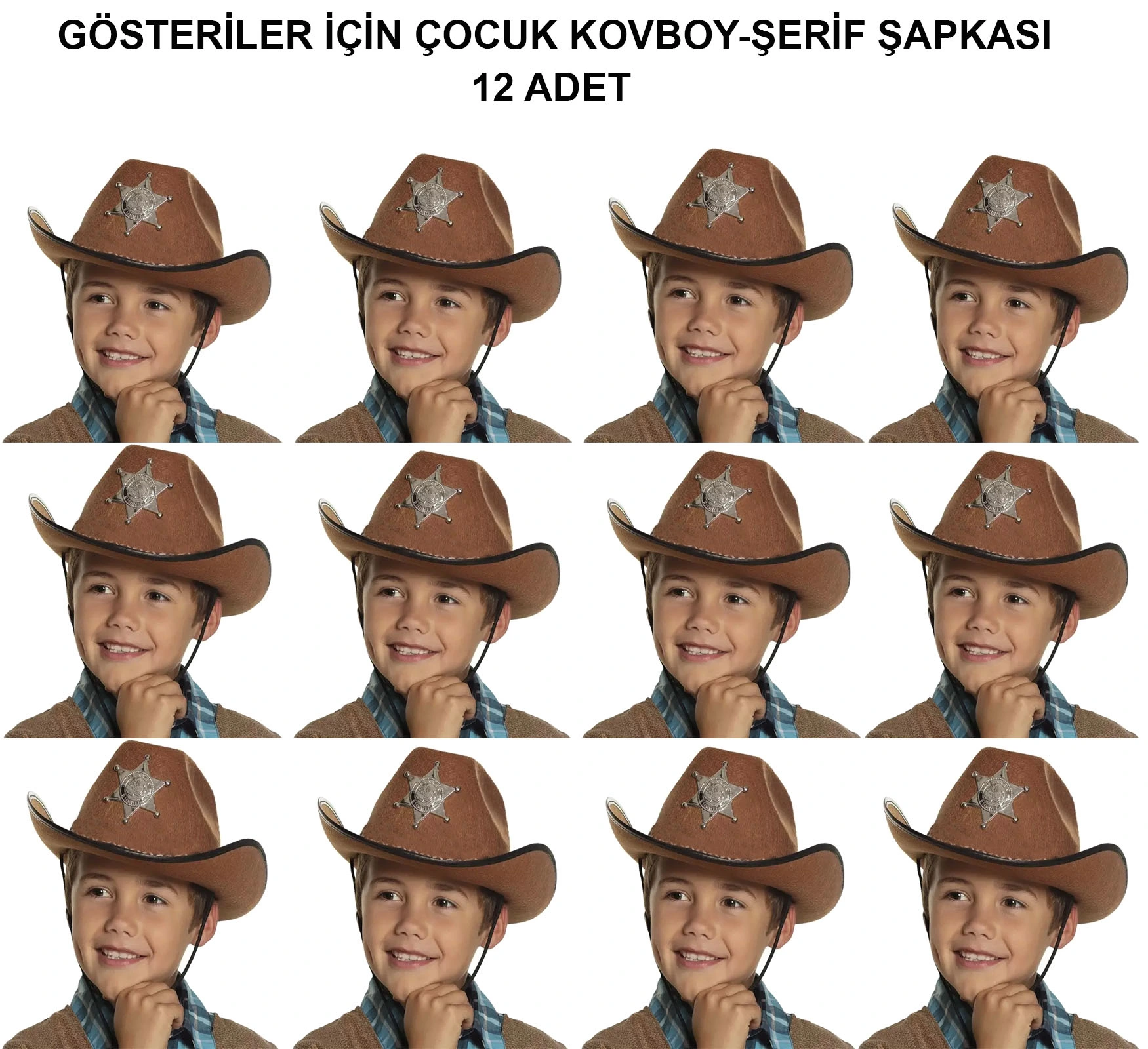 Kovboy Şerif Şapkası Kahve 12 Adet - Kostüm, Parti Ve Gösteri Şapkası