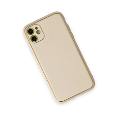 İphone 12 Kılıf Coco Deri Silikon Kapak - Gold