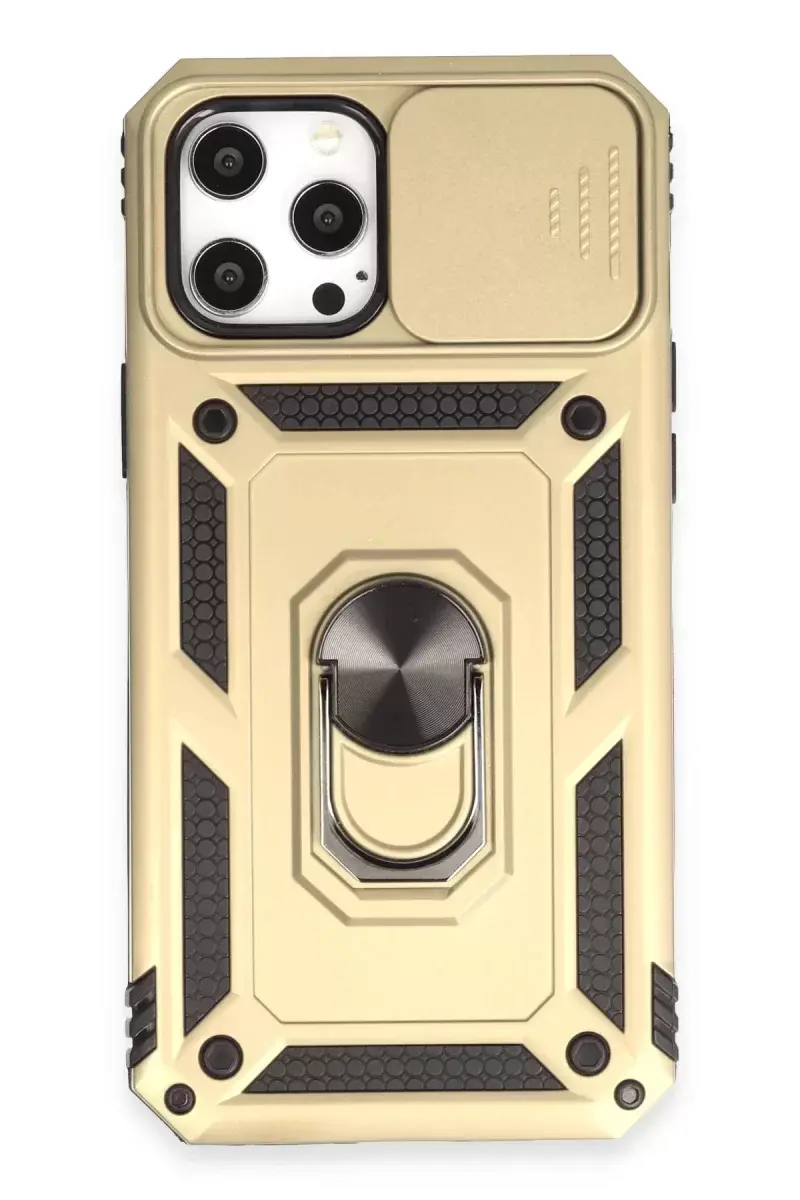 Newface İphone 12 Pro Max Kılıf Pars Lens Yüzüklü Silikon - Gold