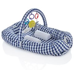 Babyjem Oyuncaklı Anne Baba Yanı Yatağı Balık Desen - İndigo