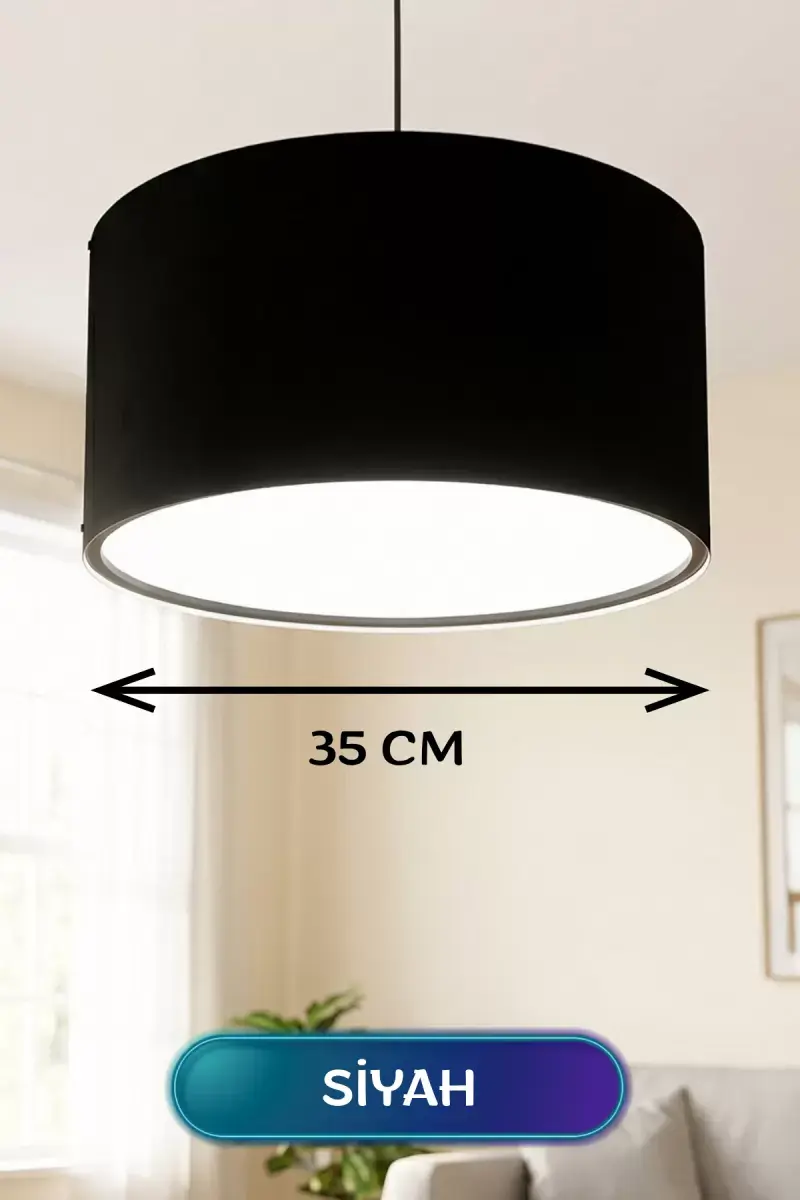 Siyah Kumaş Başlıklı Sarkıt Avize 35 Cm