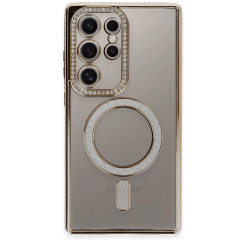 Samsung Galaxy S24 Ultra Kılıf Joke Simli Magneticsafe Kılıf - Gold