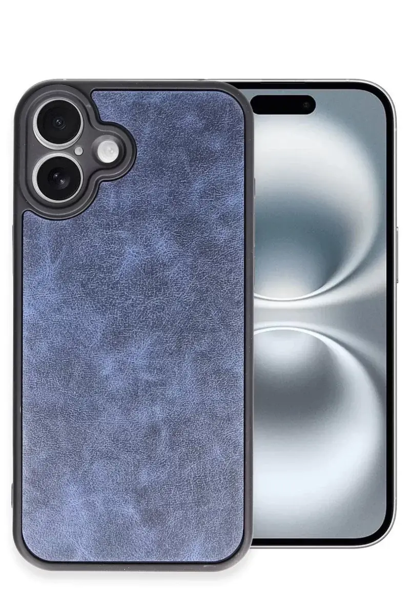 Newface İphone 16 Plus Kılıf Aras Deri Kapak - Lacivert
