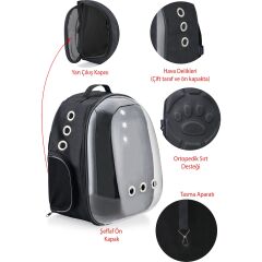 Markapet Astronot Şeffaf Taşıma Sırt Çantası Siyah 45 x 22 x 33 cm