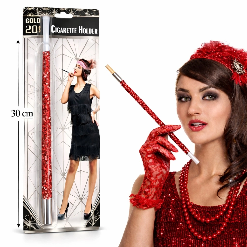30 Cm Kırmızı Payetli  Tutacağı – 1920’ler Gatsby Parti Aksesuarı
